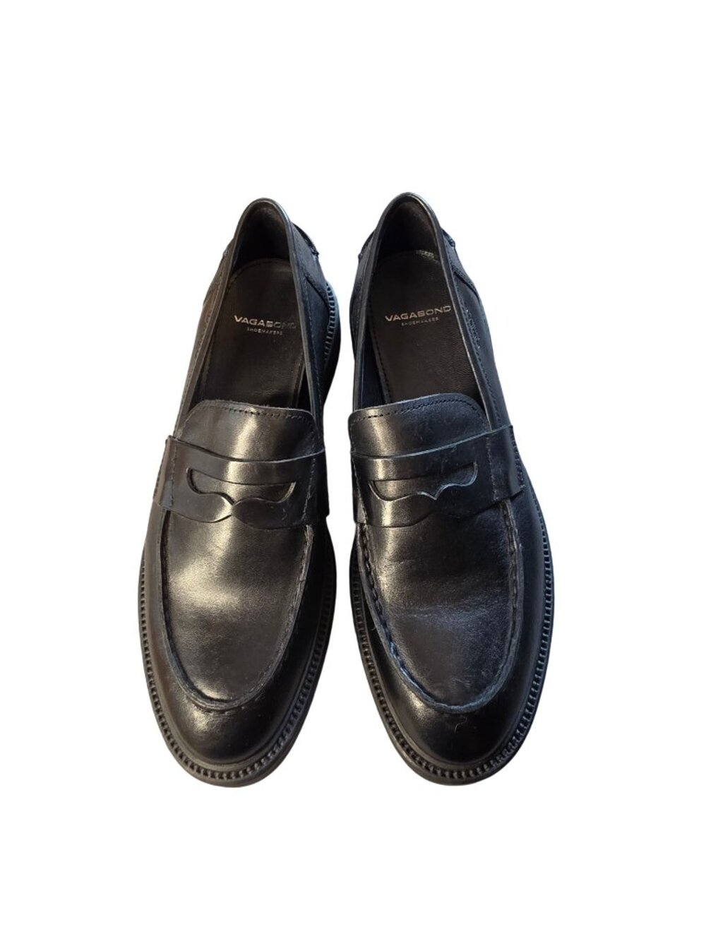 Vagabond Kenova Black Leather Chunky Penny Loafer Lug Sole Moc Toe EU 38